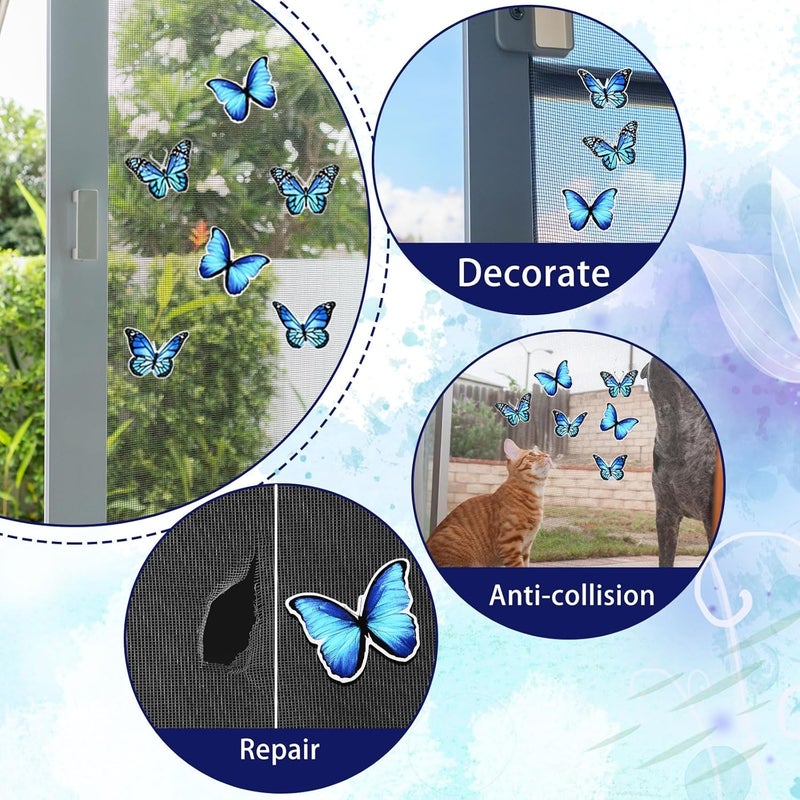 Fiada 6 Pcs Butterfly Screen Door Magnets Flexible Double Sided Door Magnets Decorative Protectors for Sliding Screen Doors Prevent People & Pets from Running into Windows(Blue) - Image 3