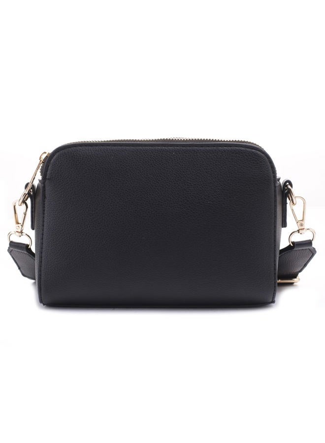 EVVE Crossbody Bags for Women Trendy Triple Zip Small Crossbody Camera Bag Purse with Wide Guitar Strap, Black - Image 3
