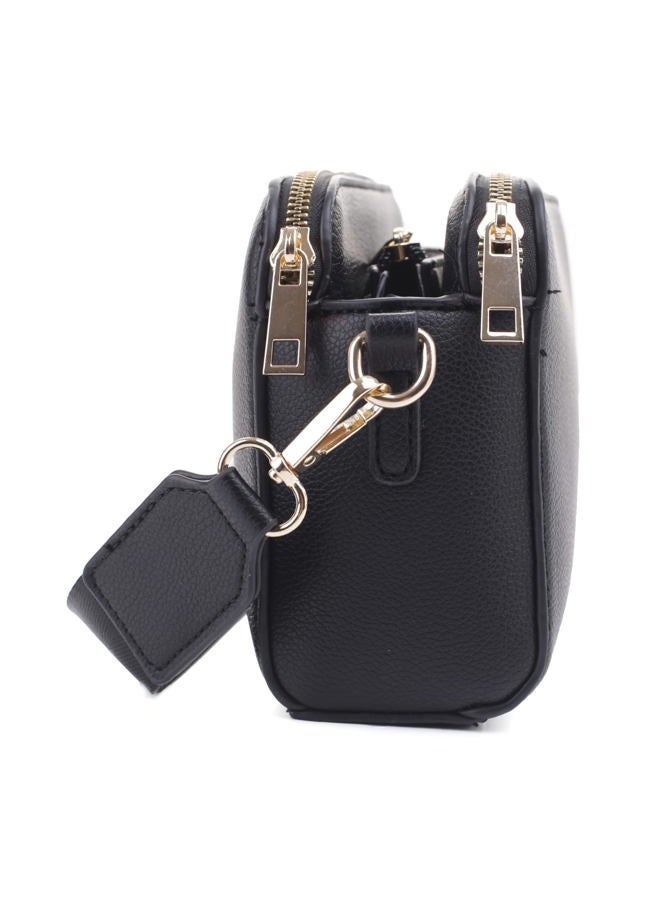 EVVE Crossbody Bags for Women Trendy Triple Zip Small Crossbody Camera Bag Purse with Wide Guitar Strap, Black - Image 4