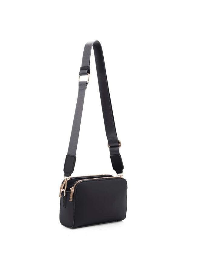 EVVE Crossbody Bags for Women Trendy Triple Zip Small Crossbody Camera Bag Purse with Wide Guitar Strap, Black - Image 1