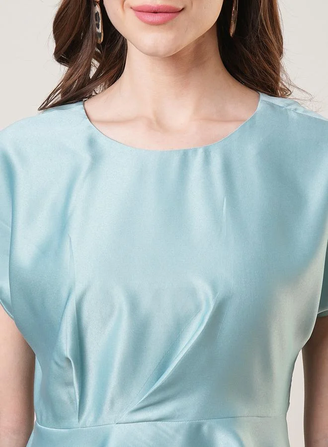 globus Women Green Satin Extended Sleeves Peplum Top