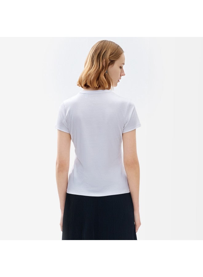FILA Women'S Clothing Ladies T-Shirt Women'S Fashion Simple Basic Casual Knit Round Neck Short Sleeve Top - Image 3