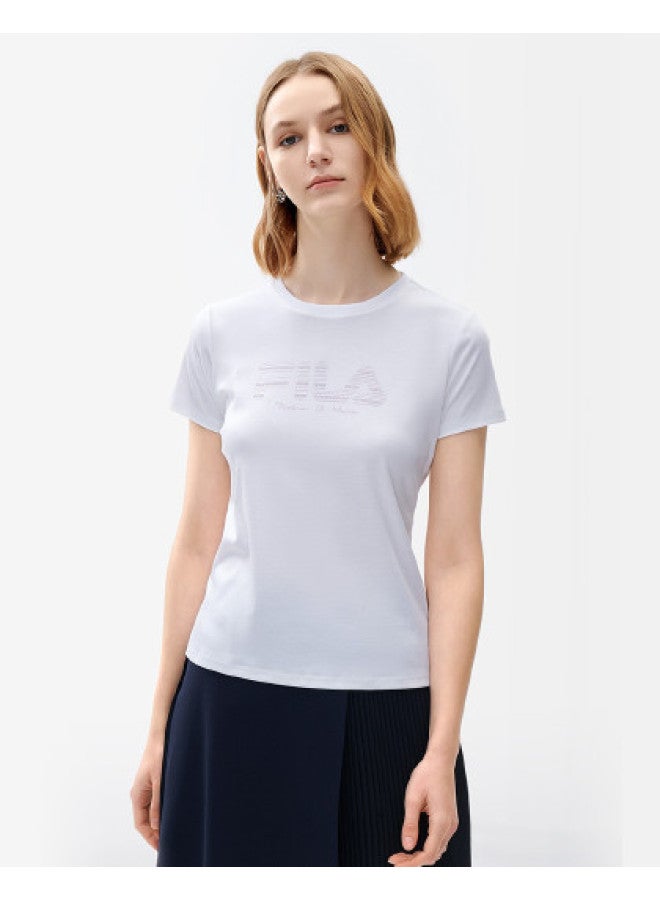 FILA Women'S Clothing Ladies T-Shirt Women'S Fashion Simple Basic Casual Knit Round Neck Short Sleeve Top - Image 1