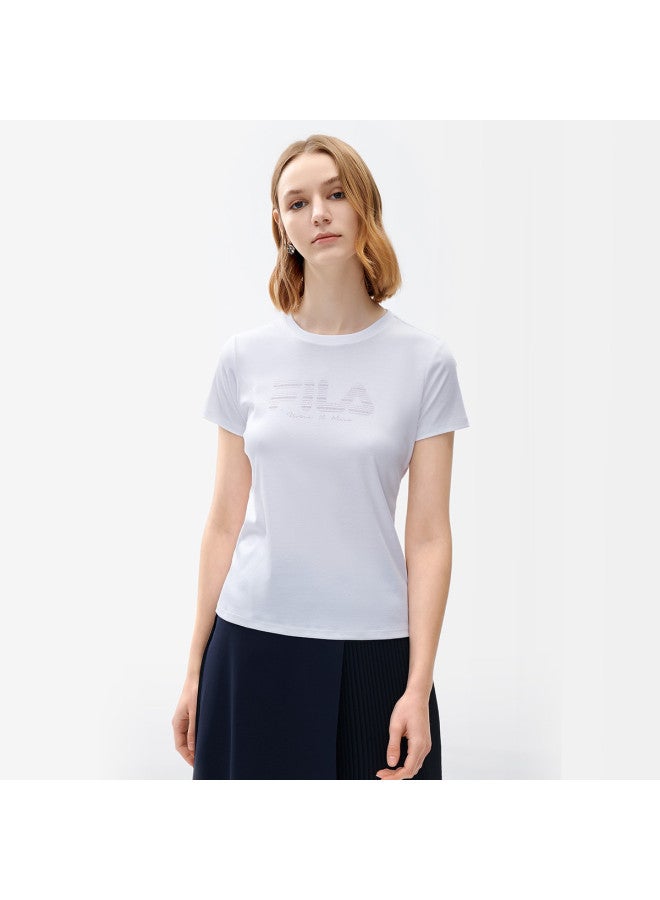 FILA Women'S Clothing Ladies T-Shirt Women'S Fashion Simple Basic Casual Knit Round Neck Short Sleeve Top - Image 2