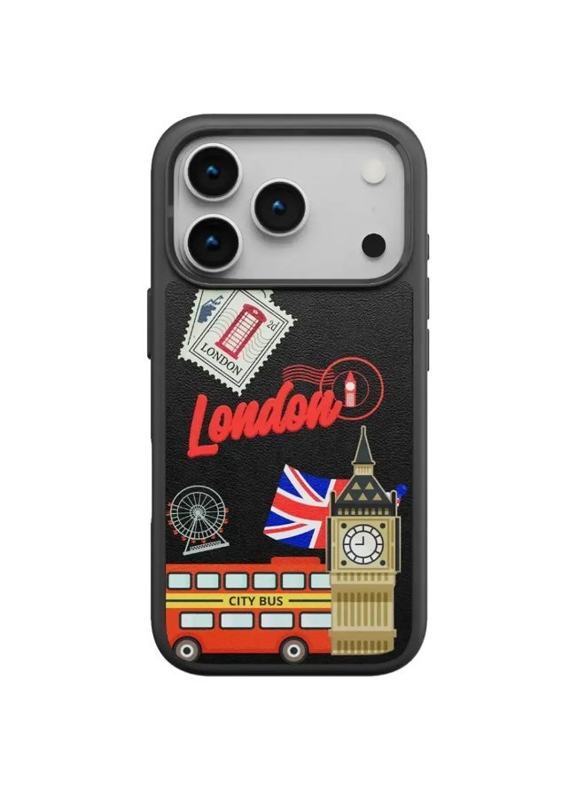 ليفيلو فاللو جراب من الجلد الصناعي (PU) بتصميم لندن مع لمسة تطريز لهاتف آيفون 17 برو ماكس – أسود داكن - Image 2