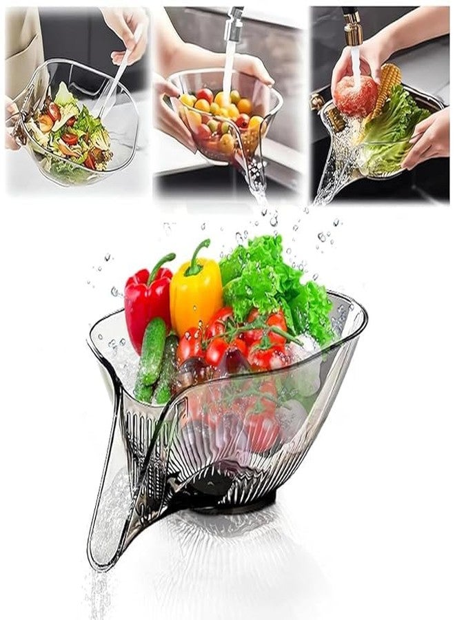 XIBO Multifunctional Drain Basket Clear Drain Basket with Spout, Food Drainer,Vegetables and Fruits, Rice and Pasta Strainer, Colander for Kitchen, Bowl for Snacks and Salad. - Image 1