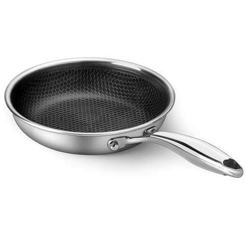 Innerwell Stainless Steel Frying Pan 8 Inch Nonstick Honeycomb Coatings Skillet for Eggs & Omelettes-Non Toxic Healthy Kitchen Cooking Pan Compatible with All Cooktops - Image 1