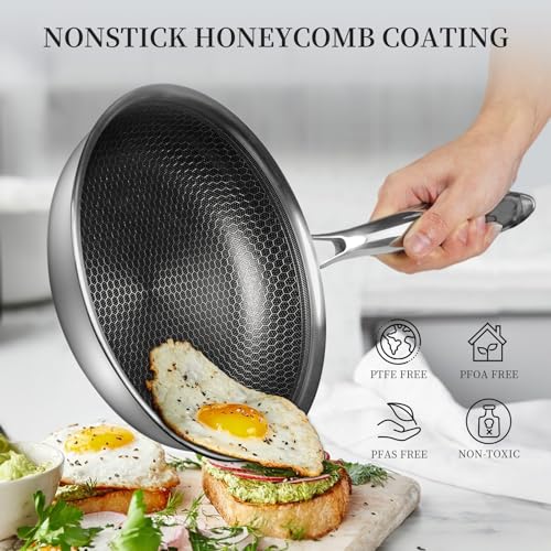 Innerwell Stainless Steel Frying Pan 8 Inch Nonstick Honeycomb Coatings Skillet for Eggs & Omelettes-Non Toxic Healthy Kitchen Cooking Pan Compatible with All Cooktops - Image 3