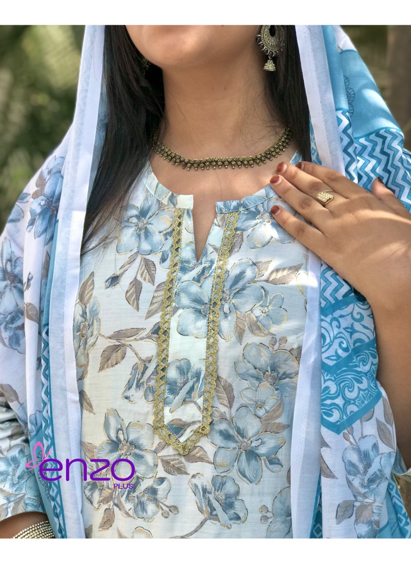 إنزو بلس بدلة سلوار كاميز مخيطة مع شال (دوبتة)  - Image 2