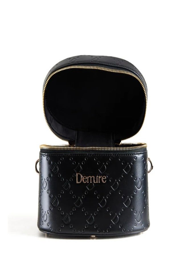 DEMURE Women's Premium PU Leather Handbag - Elegant Box-Style Purse with Embossed Pattern & Gold Hardware, Top Handle & Adjustable Strap - Black - Image 2