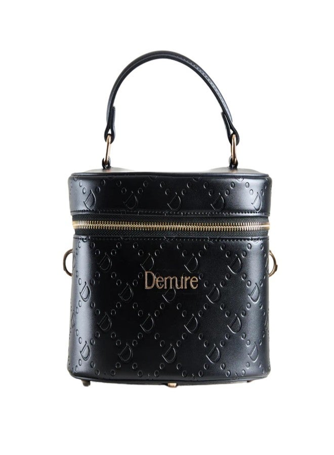 DEMURE Women's Premium PU Leather Handbag - Elegant Box-Style Purse with Embossed Pattern & Gold Hardware, Top Handle & Adjustable Strap - Black - Image 1