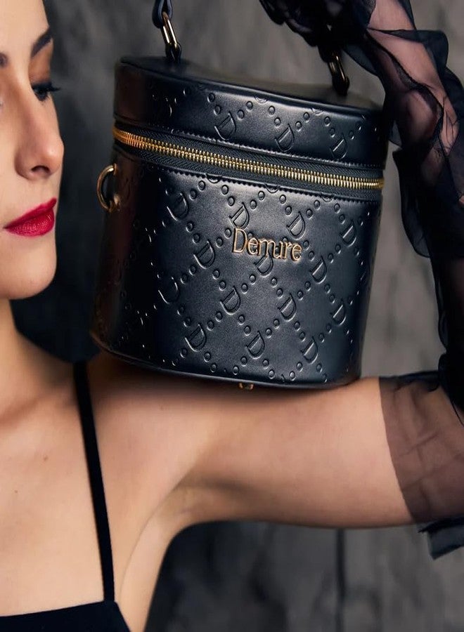 DEMURE Women's Premium PU Leather Handbag - Elegant Box-Style Purse with Embossed Pattern & Gold Hardware, Top Handle & Adjustable Strap - Black - Image 4