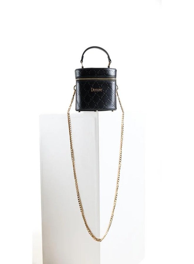 DEMURE Women's Premium PU Leather Handbag - Elegant Box-Style Purse with Embossed Pattern & Gold Hardware, Top Handle & Adjustable Strap - Black - Image 3