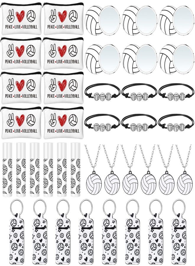 Yeyeplum 72 Pcs Volleyball Team Gifts Party Favors Include 12 Makeup Bags 12 Lip Balm 12 Lip Balm Holder 12 Necklace 12 Adjustable Bracelet 12 Mirrors for Volleyball Lovers Players Teen Girls Supplies - Image 1