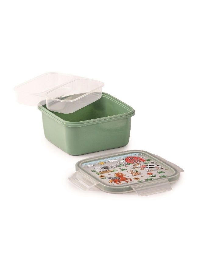 سنيبس فارم صندوق غداء مربع الشكل عالي الجودة بقفل محكم بلونين أخضر وشفاف 0.80 لتر 010083 - Image 4