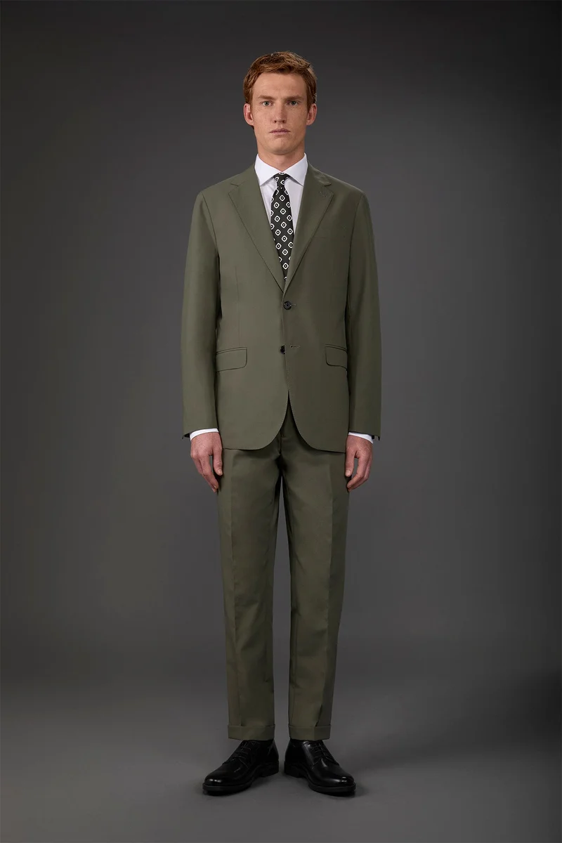 دوبل غانغر Single-breasted men's suit with flat front trousers - Military