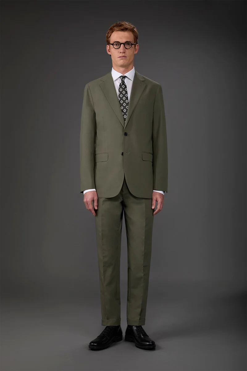 دوبل غانغر Single-breasted men's suit with flat front trousers - Military