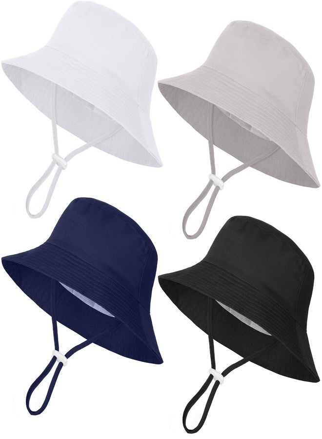 Cooraby 4 Pack Baby Sun Hat Wide Brim Bucket Hat Adjustable Summer Sun Protection Toddler Hat for Boys Girls - Image 1