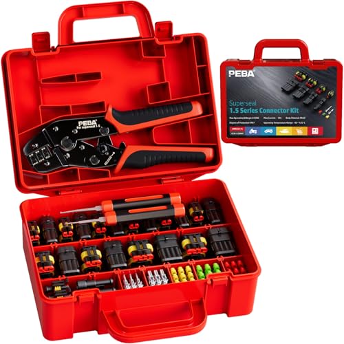 PEBA Waterproof Automotive Electrical Connectors Kit, Automotive Male/Female 1/2/3/4-Pin & Connector Plug and Ratchet Crimping Tool AWG 22-14, Ideal for Cars, Motorcycles & Boats | Pin Removal Tool - Image 1
