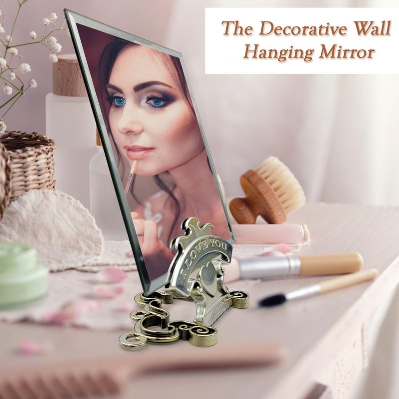 PUSHKH Makeup Mirror with Stand Tabletop Traditional Square Mirror Portable Antique Decorative Mirror Vanity Standing Mirror - Image 3