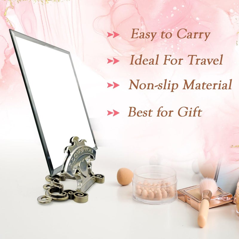 PUSHKH Makeup Mirror with Stand Tabletop Traditional Square Mirror Portable Antique Decorative Mirror Vanity Standing Mirror - Image 4