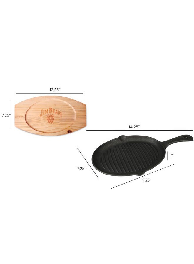 Jim Beam JB0159, Heavy Duty Construction, Pre Seasoned Cast Iron Skillet with Wooden Base and Mitt, Black,Small - Image 2