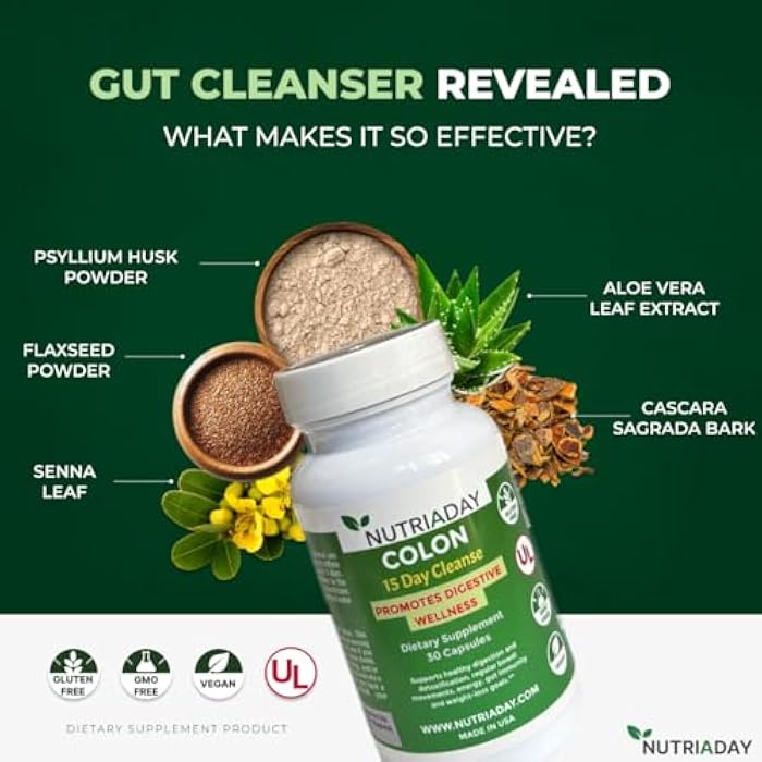 NUTRIADAY Colon 15 Day Cleanse - Advanced Gut Health Solution - Detox Cleanse for Humans with Cascara Sagrada, Psyllium Husk & Probiotics - Advanced Colon Cleanse, 30 Veg Capsules - Image 4