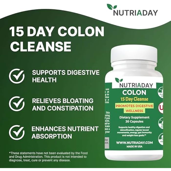 NUTRIADAY Colon 15 Day Cleanse - Advanced Gut Health Solution - Detox Cleanse for Humans with Cascara Sagrada, Psyllium Husk & Probiotics - Advanced Colon Cleanse, 30 Veg Capsules - Image 3