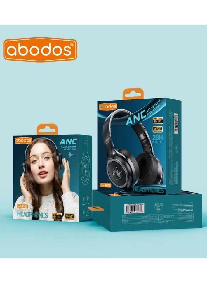 Abodos AS-WH50 Wireless Headset – Deep Bass, Noise Reduction, Long Battery Life, Comfortable Over-Ear Bluetooth Headphones