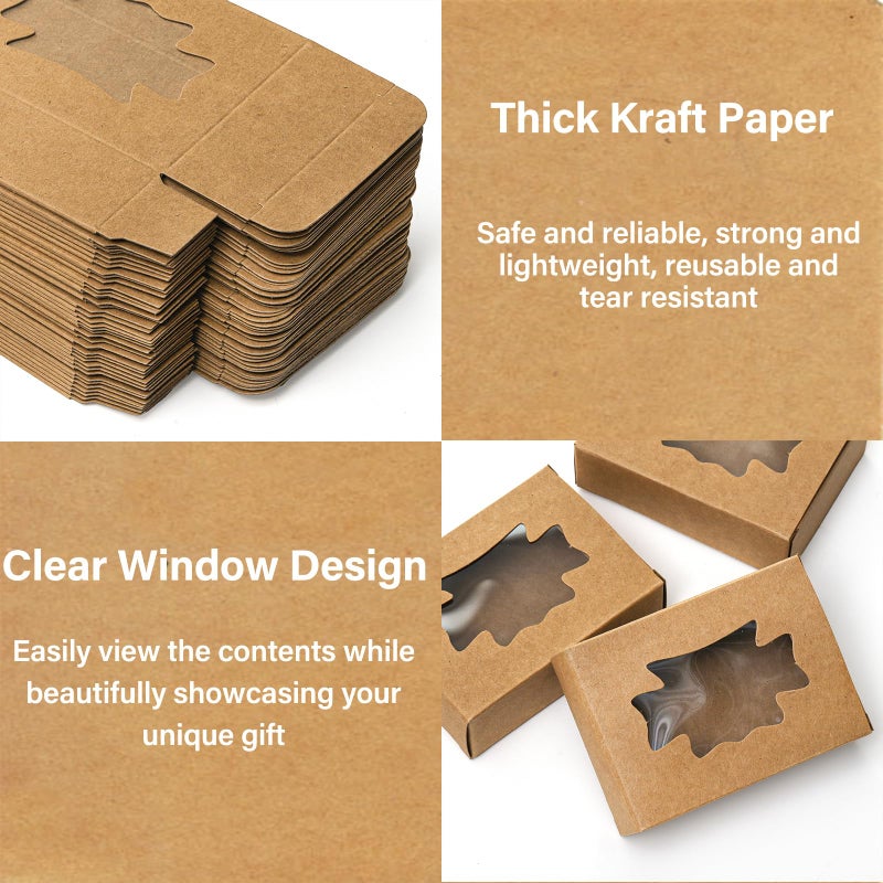 WRINGKIT 100 Pack Kraft Paper Soap Boxes, Kraft Treat Boxes with Window, Rectangle Soap Wrappers Packaging, Soap Making Supplies for Bakery, Chocolate, Sweet, Jewelry Display, Candy Gift Box - Image 3