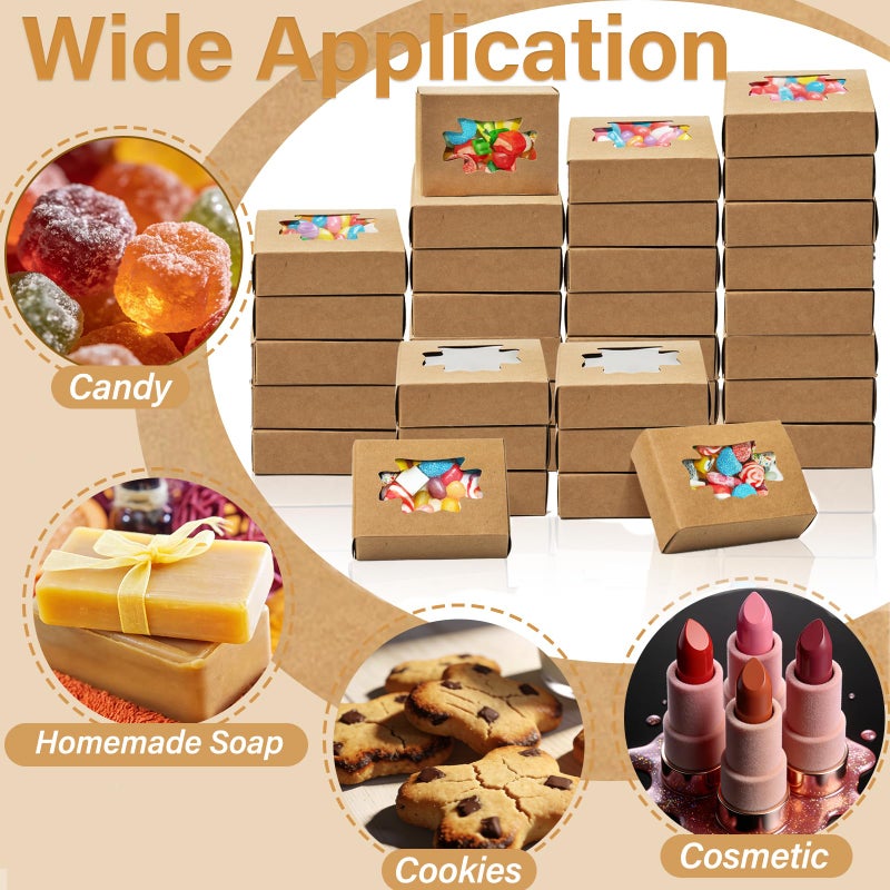 WRINGKIT 100 Pack Kraft Paper Soap Boxes, Kraft Treat Boxes with Window, Rectangle Soap Wrappers Packaging, Soap Making Supplies for Bakery, Chocolate, Sweet, Jewelry Display, Candy Gift Box - Image 4