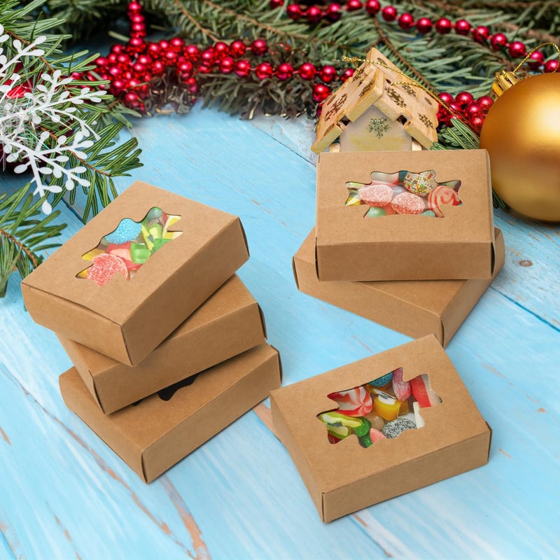 WRINGKIT 100 Pack Kraft Paper Soap Boxes, Kraft Treat Boxes with Window, Rectangle Soap Wrappers Packaging, Soap Making Supplies for Bakery, Chocolate, Sweet, Jewelry Display, Candy Gift Box - Image 5