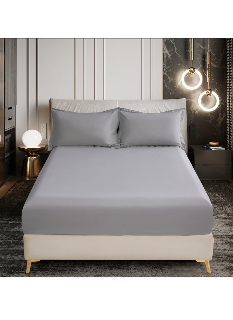 Donetella - Bedding Fitted Sheet 2-Pcs Twin Size Solid Bed Sheet Set Fits(120x200CM) With Pillowcases And 30 CM Extra Deep Brushed Microfiber Bed Sheet,Dark Grey - Image 1