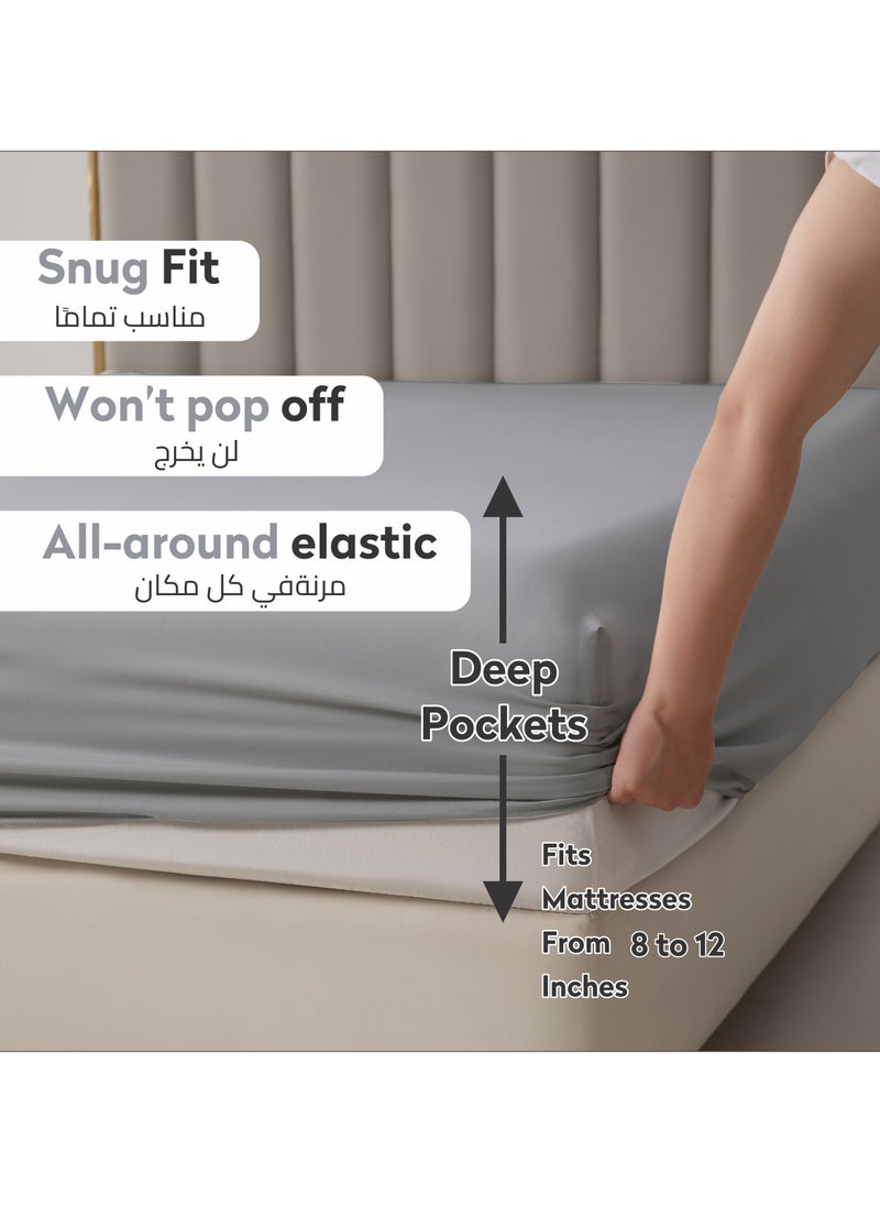 Donetella - Bedding Fitted Sheet 2-Pcs Twin Size Solid Bed Sheet Set Fits(120x200CM) With Pillowcases And 30 CM Extra Deep Brushed Microfiber Bed Sheet,Dark Grey - Image 1