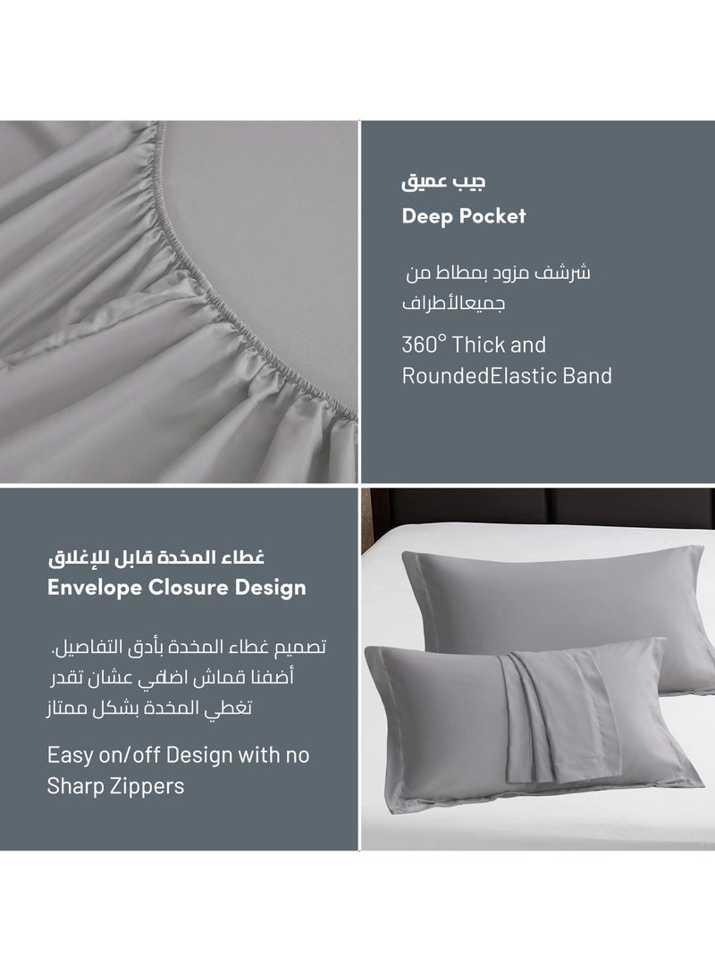 Donetella - Bedding Fitted Sheet 2-Pcs Twin Size Solid Bed Sheet Set Fits(120x200CM) With Pillowcases And 30 CM Extra Deep Brushed Microfiber Bed Sheet,Dark Grey - Image 1