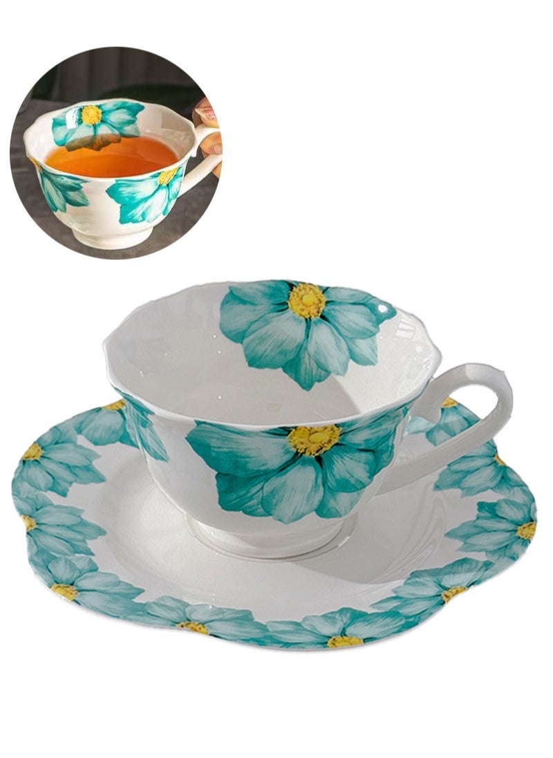 Apustim Large Floral Print Ceramic Coffee Cup With Saucer Gift Box Set，Suitable For Coffee，Tea，Hot Chocolate，Etc，Gift For Friends，Ladies Birthday，Mother's Day Gifts（Green）  - Image 1