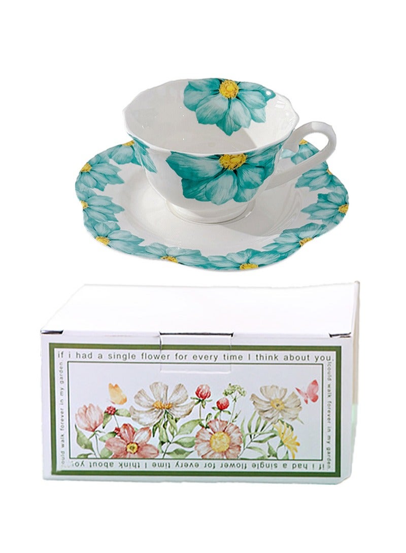 Apustim Large Floral Print Ceramic Coffee Cup With Saucer Gift Box Set，Suitable For Coffee，Tea，Hot Chocolate，Etc，Gift For Friends，Ladies Birthday，Mother's Day Gifts（Green）  - Image 1