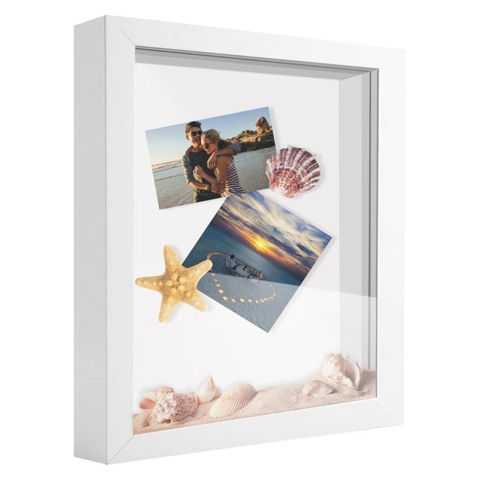 SUNMEG 8x10 Shadow Box Frame Display Case Wood with Plexiglass Display Case Box for Memorabilia Medal CraftsTickets and Photos Picture Frame for Wall and Tabletop White 8x10