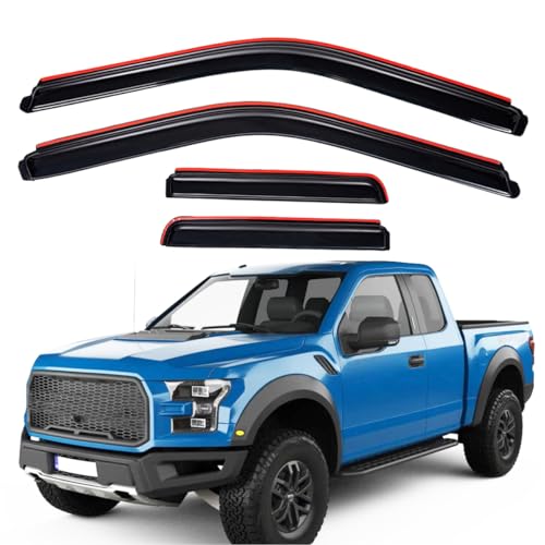 Lightronic Extra Durable Clip-on in-Channel Auto Vent Window Visor, Fits 2015-2025 Ford F-150, 2017-2025 F-150 Raptor, SuperCab, UV Protection Rain Guard, Original Wind Deflector, Dark Smoke, 4-Pcs - Image 1