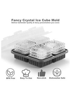 KASTWAVE 3D Square Ice Cube Tray, Ice Cube Tray with Lid, Large Square Silicone Fun Shapes Whiskey Ice Mold with Funnel, Easy to Release & Sturdy, for Cocktails, Bourbon,Brandy, Whiskey Gifts for Men, Black  - Image 2