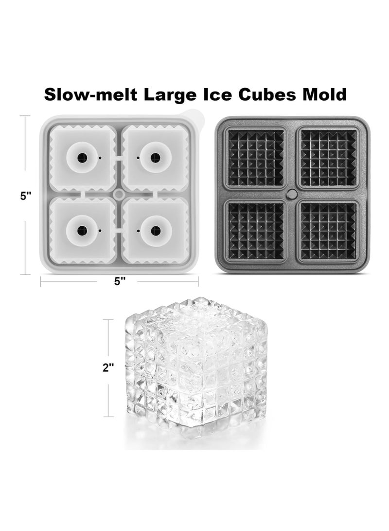 KASTWAVE 3D Square Ice Cube Tray, Ice Cube Tray with Lid, Large Square Silicone Fun Shapes Whiskey Ice Mold with Funnel, Easy to Release & Sturdy, for Cocktails, Bourbon,Brandy, Whiskey Gifts for Men, Black - Image 3