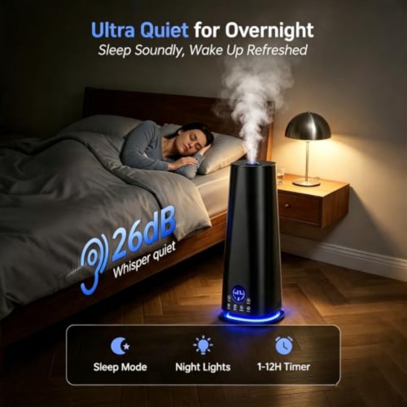 Bedroom humidifier with night light, 5.5L cool mist for home, 2-in-1 humidifier diffuser, office plant use, 360 rotation nozzle, auto shut-off, top fill, up to 40H runtime - Image 3