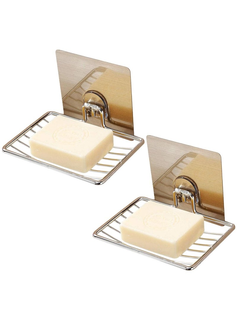 HomarKet - Suction Soap Saver Dispensers 2pcs Strong Rustproof Stainless Steel Soap Rack Wall Mounted Soap Dish Holder Basket Vacuum Suction Cup Bar Soap Sponge Holder for Shower and Bathroom Silver - Image 1