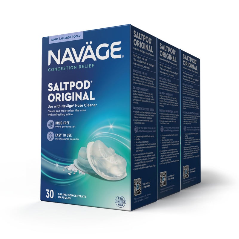 Navage SaltPod Bundle â€“ 3 Packs of 30 (90 SaltPods), Saline Refills for Navage Nasal Irrigation System, Sinus Rinse and Saline Pods for Fast and Soothing Relief - Image 1