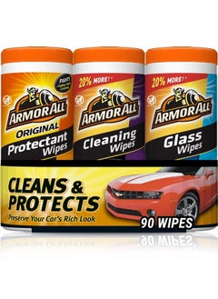 Protectant, Glass and Cleaning Wipes, Wipes for Car Interior and Car Exterior, 30 Count Each (Pack of 3)