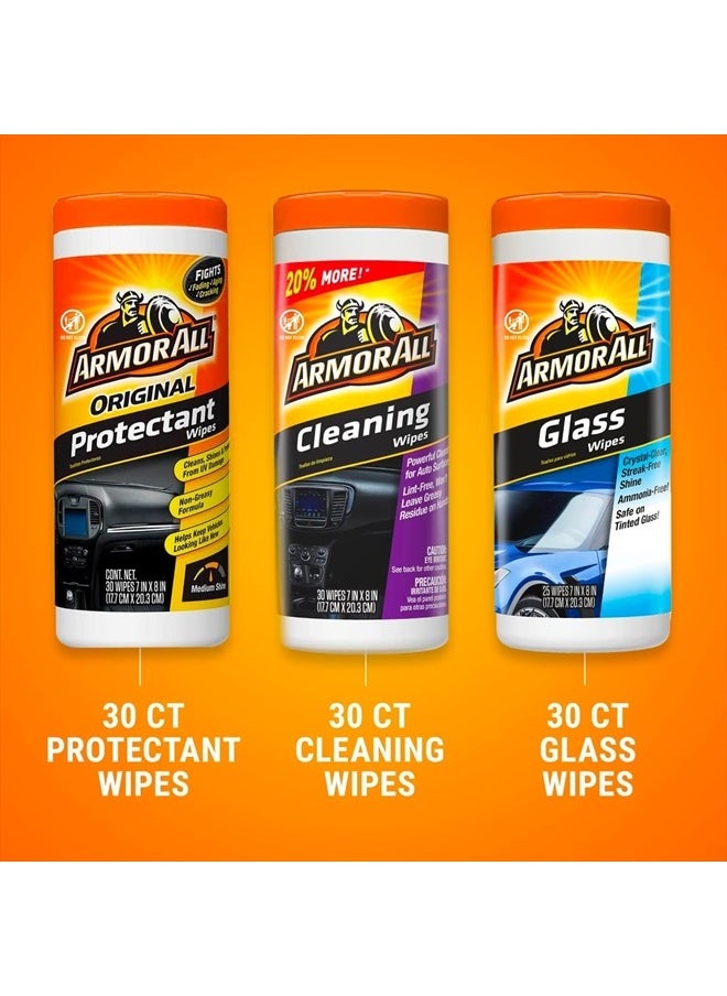 ARMOR ALL - Protectant, Glass and Cleaning Wipes, Wipes for Car Interior and Car Exterior, 30 Count Each (Pack of 3) - Image 1