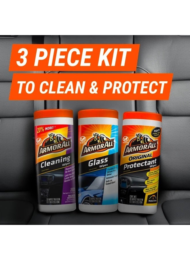 ARMOR ALL - Protectant, Glass and Cleaning Wipes, Wipes for Car Interior and Car Exterior, 30 Count Each (Pack of 3) - Image 1