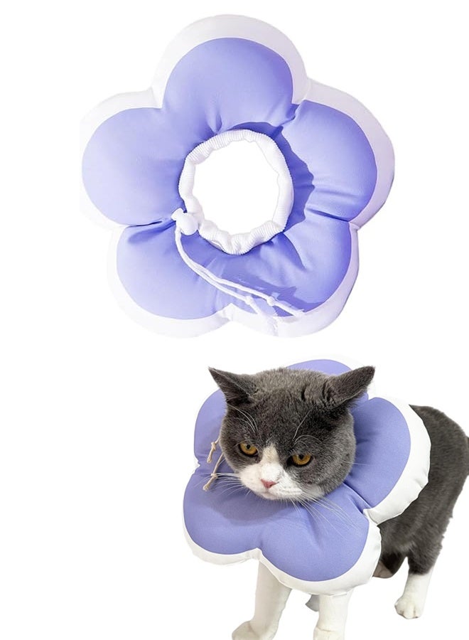 Cat Cone Collar Soft, Adjustable Kitten Cone After Surgery, Waterproof Recovery E Collar for Pet to Stop Licking (Purple Flower, Small) - Image 1