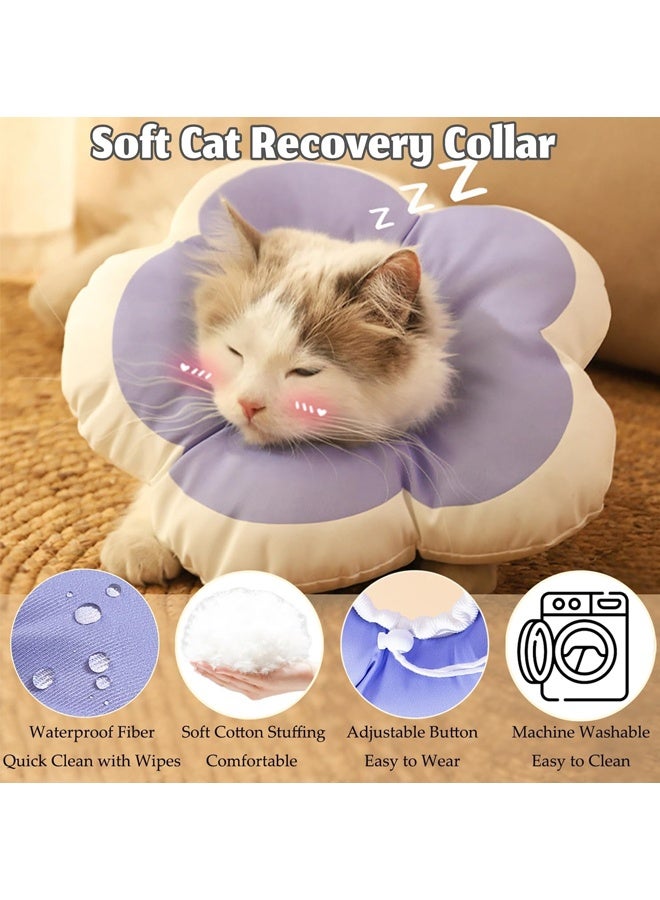 Cat Cone Collar Soft, Adjustable Kitten Cone After Surgery, Waterproof Recovery E Collar for Pet to Stop Licking (Purple Flower, Small) - Image 2