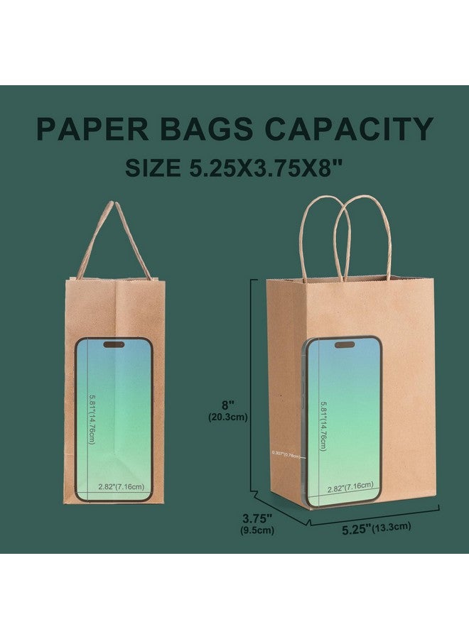 METRONIC Brown Paper Bags with Handles Bulk 5.25x3.75x8'' 100Pcs, Kraft Gift Bags for Small Business, Birthday Wedding Party Favor Bags, Christmas Gift bags, Retail shopping Bags - Image 2